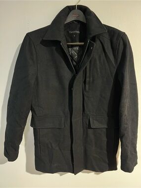 Calvin Klein Black Men's Pea Coat with Quilted Lining